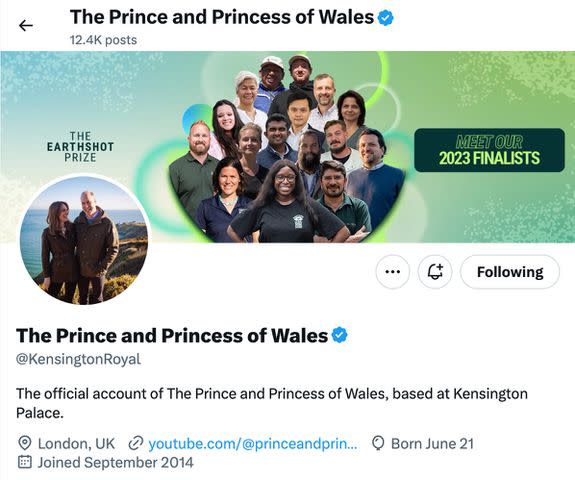 <p>Kensington Royal/X</p> Kate Middleton and Prince William's Twitter page before Remembrance Day update 2023