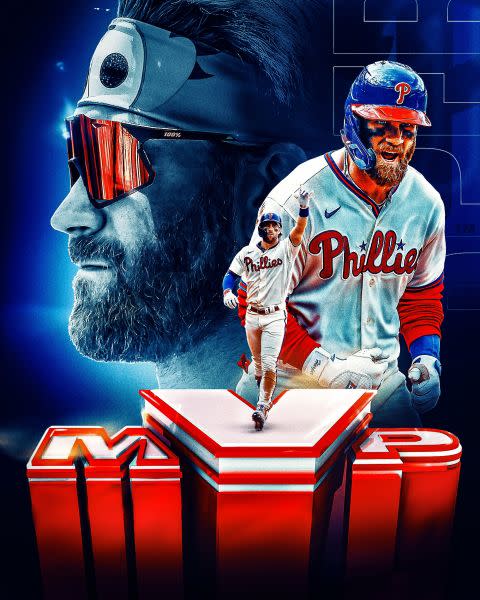 費城費城人哈波（Bryce Harper）與球隊簽下10年大約，也讓他獲選國聯MVP。摘自MLB推特