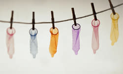 <b>Condoms could be washed and reused in the 1840s, but these days? Not so much.</b> Keith Brofsky/Photodisc/<a class="link " href="http://www.gettyimages.com" rel="nofollow noopener" target="_blank" data-ylk="slk:Getty Images;elm:context_link;itc:0;sec:content-canvas">Getty Images</a>