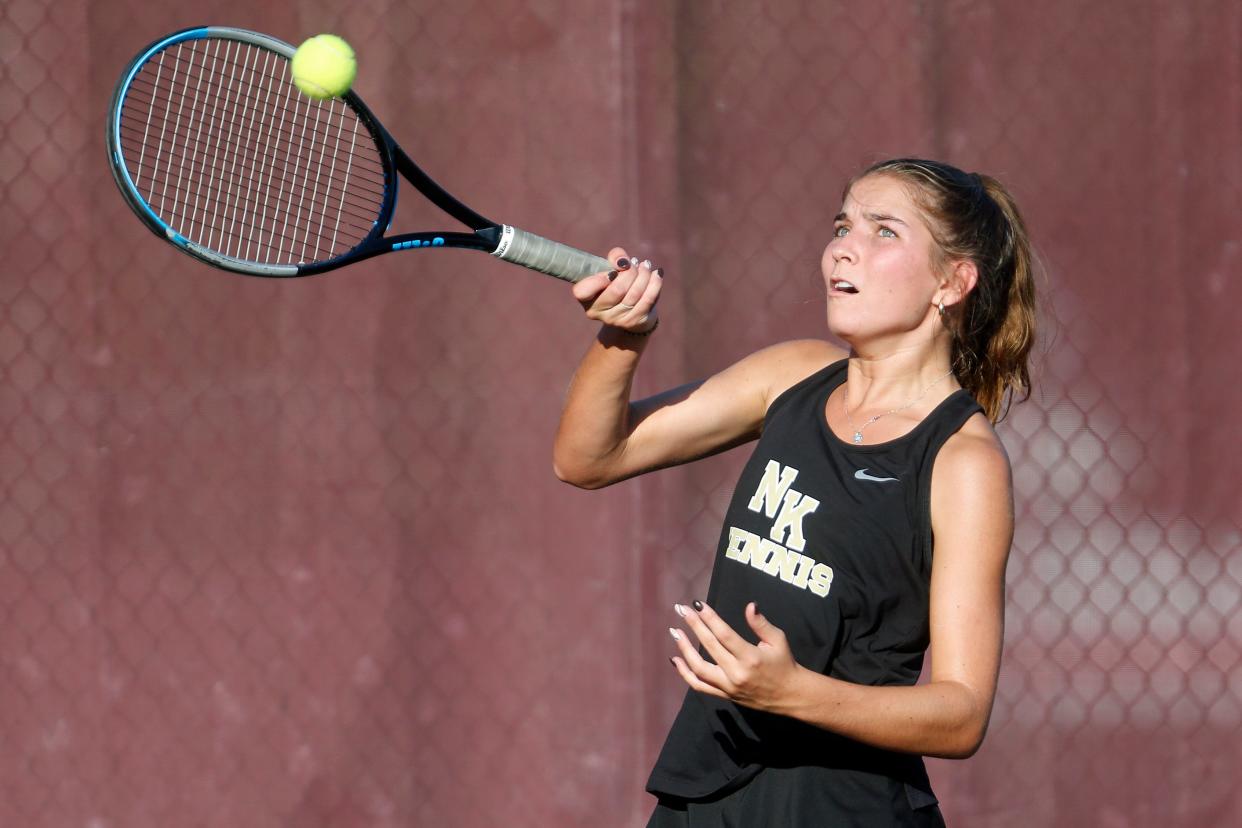 Kate Maloney (shown in action earlier this season) and the North Kingstown girls tennis team earned a spot in Saturday's state title match with a win over Barrington on Tuesday.