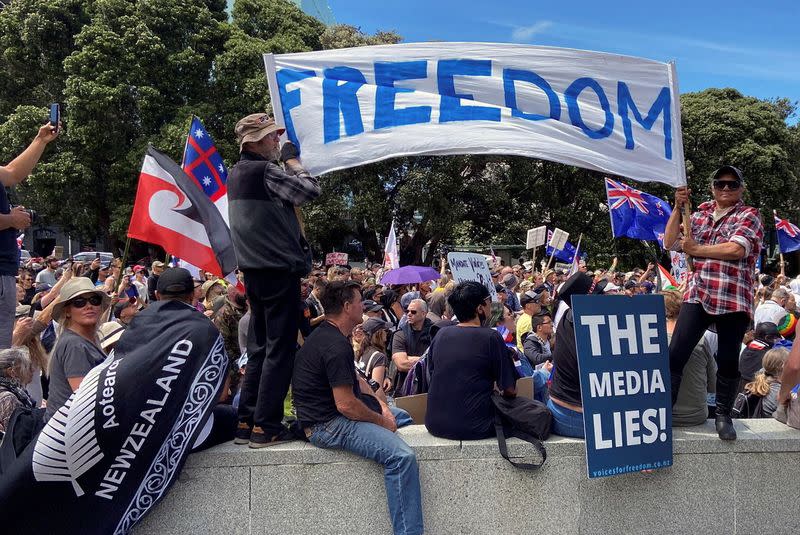 FILE PHOTO: Protesters rally against coronavirus disease COVID-19 restrictions and vaccine mandates in Wellington