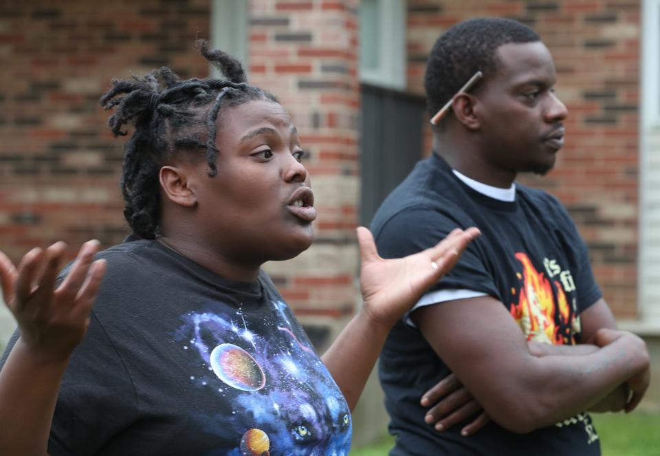 Joyous Payne, 21 and Treasure Bell, 31 who were at a party on Kelly Avenue, talk about having a good time and dancing before running for their lives when shooting started early Sunday at a birthday party in East Akron.