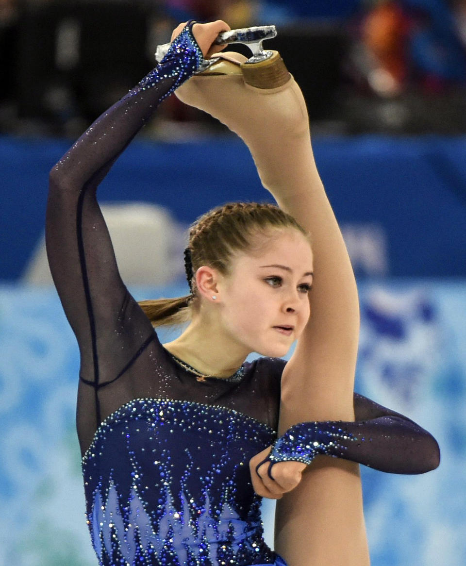 Yulia Lipnitskaya, of Russia, competes in the women's team short program figure skating competition at the Iceberg Skating Palace during the 2014 Winter Olympics, Saturday, Feb. 8, 2014, in Sochi, Russia. (AP Photo/The Canadian Press, Paul Chiasson)