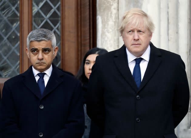 Prime Minister Boris Johnson and current Mayor of London Sadiq Khan take part in a vigil to remember London attack victims. (Photo: via Associated Press)