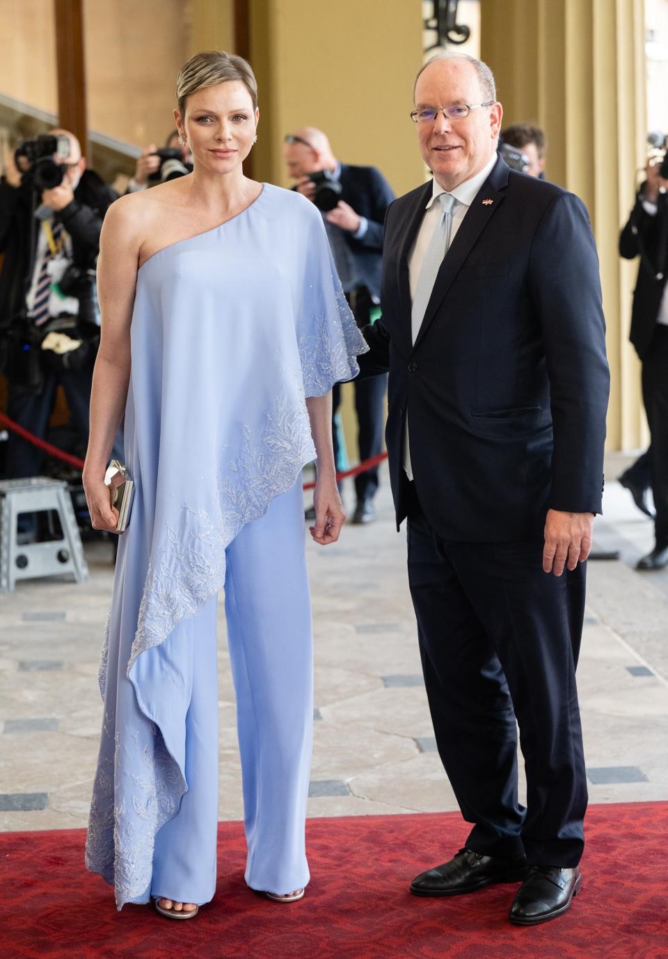 Prince Albert II of Monaco and Princess Charlene of Monaco attend a coronation reception at Buckingham Palace in May 2023.