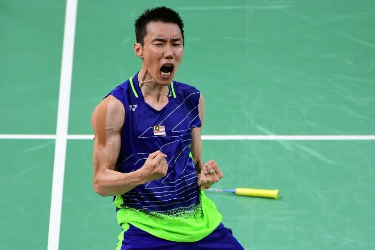 Lee Chong Wei celebrates after beating Lin Dan in Rio de Janeiro on August 19, 2016