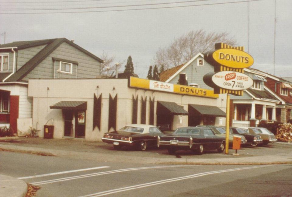 This was the first Tim Hortons opened in Hamilton, Ontario, by Canadian hockey star Tim Horton and his business partner Jim Charade. The chain was originally Tim Horton Do-Nut and over the years was known as Tim Horton’s Donuts, then simply Tim Hortons without the apostrophe. Loyal customers call it Timmies.