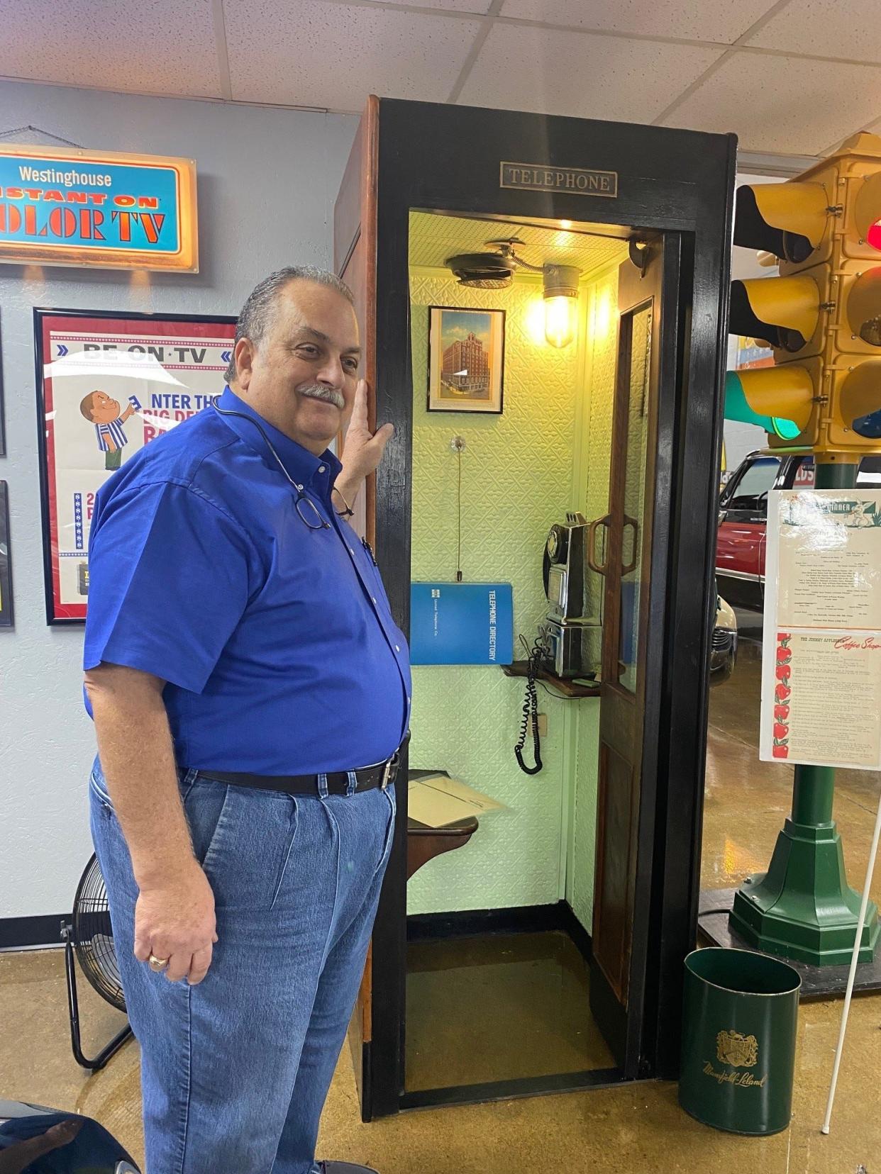 Johnny Matthes has a new phone booth in his private museum on Ashland Road. It's from 1927 and was once in the lobby of the Leland Hotel in downtown Mansfield. Soon Matthes wants to have the phone operational.
