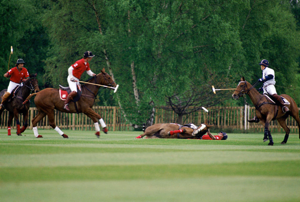 <p>In a scary moment, Prince Charles fell off his horse during a game at Windsor. It wasn't the first polo-related injury for the Prince of Wales: a few years early, Charles broke his arm after falling off his horse.</p>