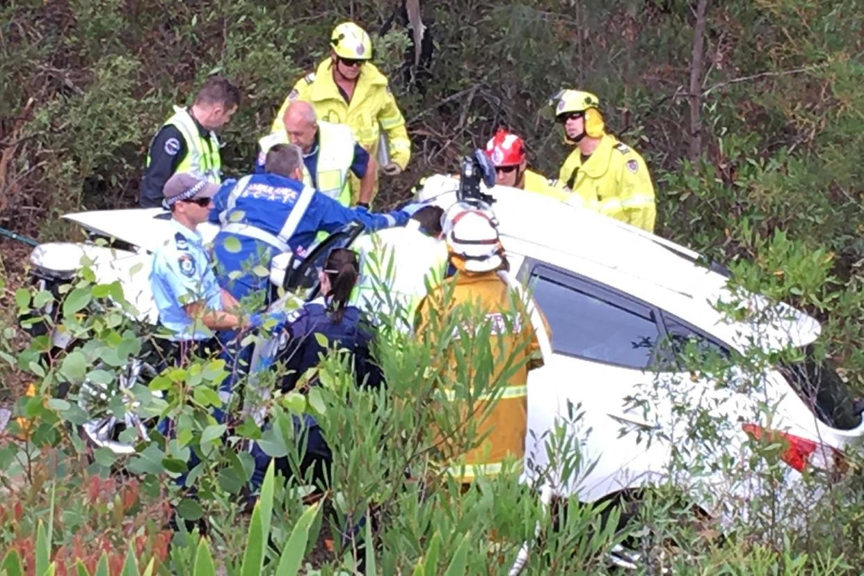 Emergency workers cut Samuel Lethbridge out of a crashed car: AP