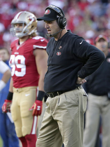 Jim Harbaugh is having a rough go of it as well as his Niners sit at 4-4. (AP)