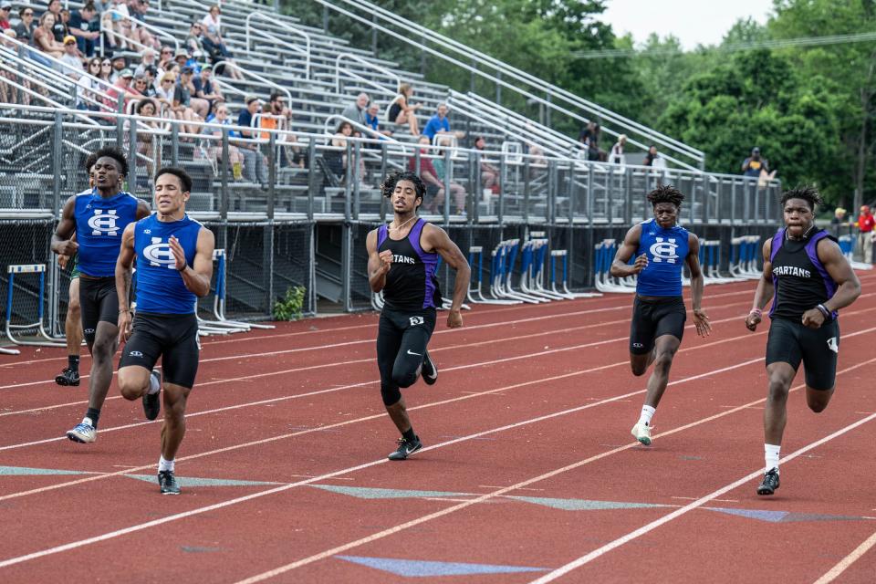 Boys compete during the 100 meter dash at the All-City Track Meet on Tuesday, May 31, 2022.