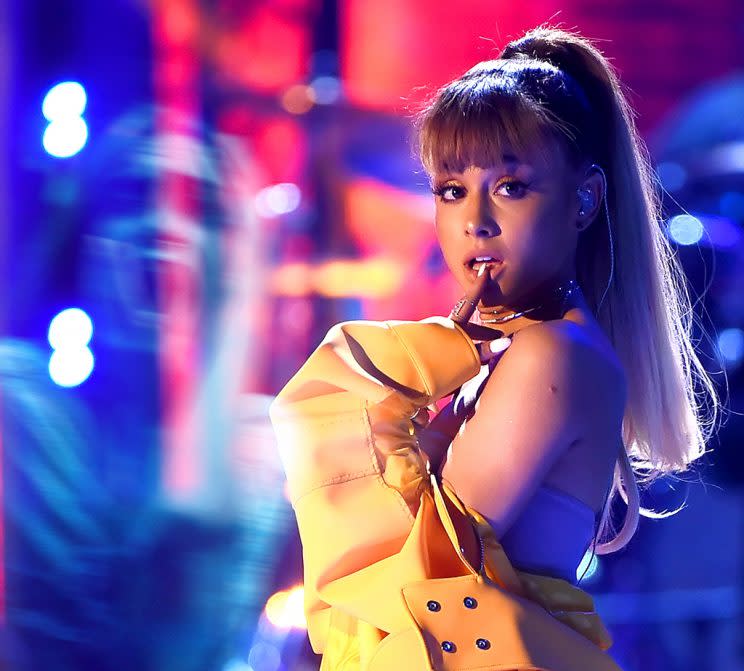 LAS VEGAS, NV - SEPTEMBER 24: Recording artist Ariana Grande performs onstage at the 2016 iHeartRadio Music Festival at T-Mobile Arena on September 24, 2016 in Las Vegas, Nevada. (Photo by Kevin Winter/Getty Images)