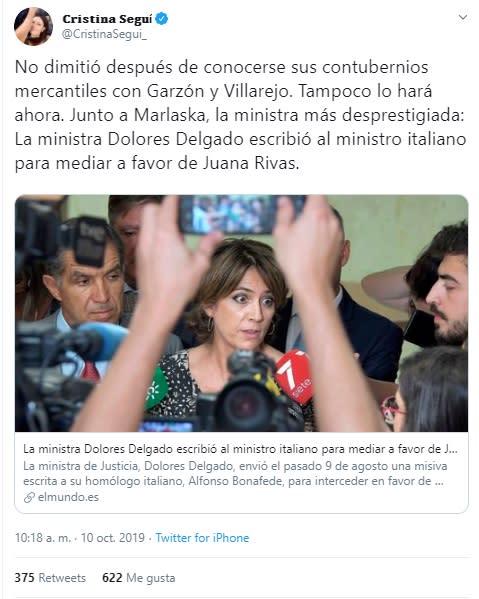 Palos a la ministra Dolores Delgado por intentar mediar a favor de Juana Rivas