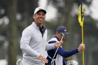 Paul Casey of England, smiles on the ninth hole during the final round of the PGA Championship golf tournament at TPC Harding Park Sunday, Aug. 9, 2020, in San Francisco. (AP Photo/Charlie Riedel)