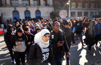 <p>Hundreds of students walk out of Midwood High School as part of a nationwide protest against gun violence, Wednesday, March 14, 2018 in the Brooklyn borough of New York. It is the nation’s biggest demonstration yet of the student activism that has emerged in response to last month’s massacre of 17 people at Florida’s Marjory Stoneman Douglas High School. Midwood has a student population of almost 4,000. (Photo: Mark Lennihan/AP) </p>