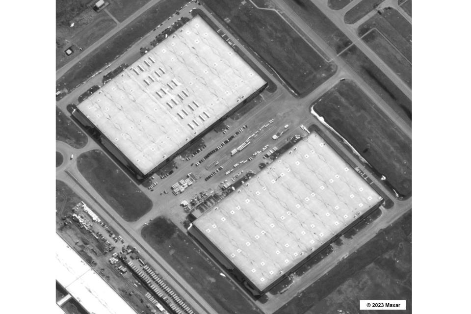 This image provided by Maxar Technologies and released by The White House shows an industrial site several hundred miles east of Moscow where U.S. intelligence officials believe Russia with Iran’s help, is building a factory to produce attack drones for use in its ongoing invasion of Ukraine. U.S. officials believe the plant in Russia’s Alabuga special economic zone could be operational by early next year. (Satellite image ©2023 Maxar Technologies via AP)