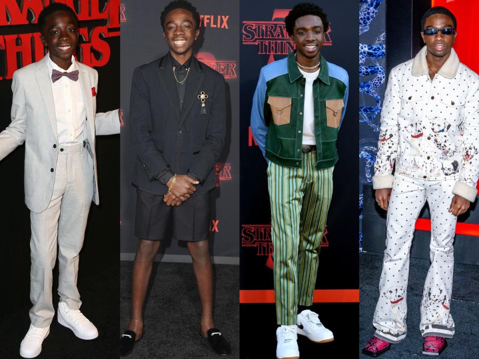 Caleb McLaughlin at "Stranger Things" premieres between 2016 and 2022.