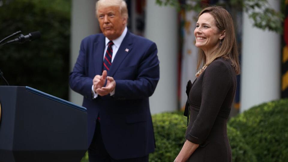 Seventh U.S. Circuit Court Judge Amy Coney Barrett smiles after U.S. President Donald Trump announced that she will be his nominee to the Supreme Court in the Rose Garden at the White House September 26, 2020 in Washington, DC. (Photo by Chip Somodevilla/Getty Images)