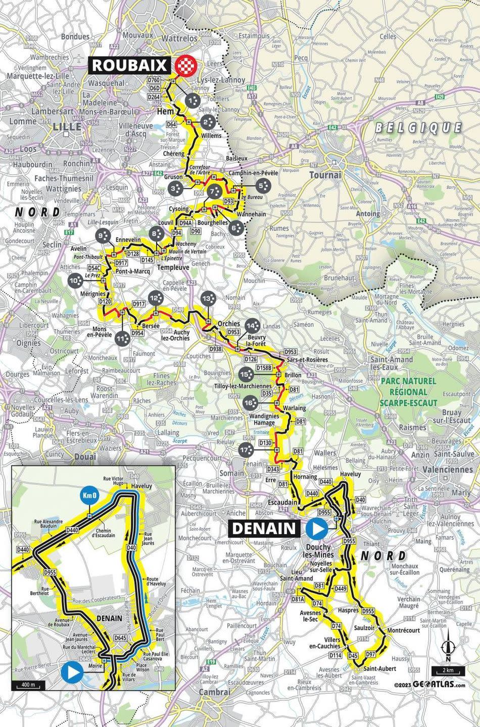 paris roubaix femmes avec zwift 2023 route map