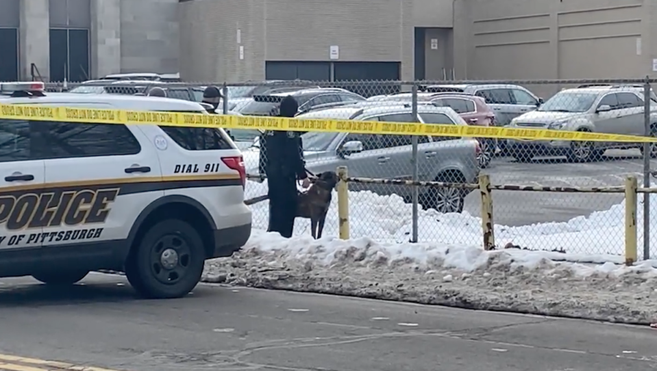 Police respond to a Pittsburgh high school after a 15-year-old student was shot in a school van just before school dismissal on Wednesday, January 19, 2022. / Credit: KDKA