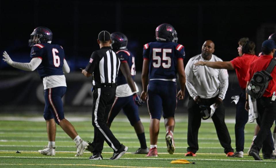 A fight breaks out in the fourth quarter between Garza and Central High as the clock tocked down with a score of Central 40, Garza 0 before the game was called by officials. Photographed at Koligian Stadium Friday, Aug. 23, 2024 in Fresno.