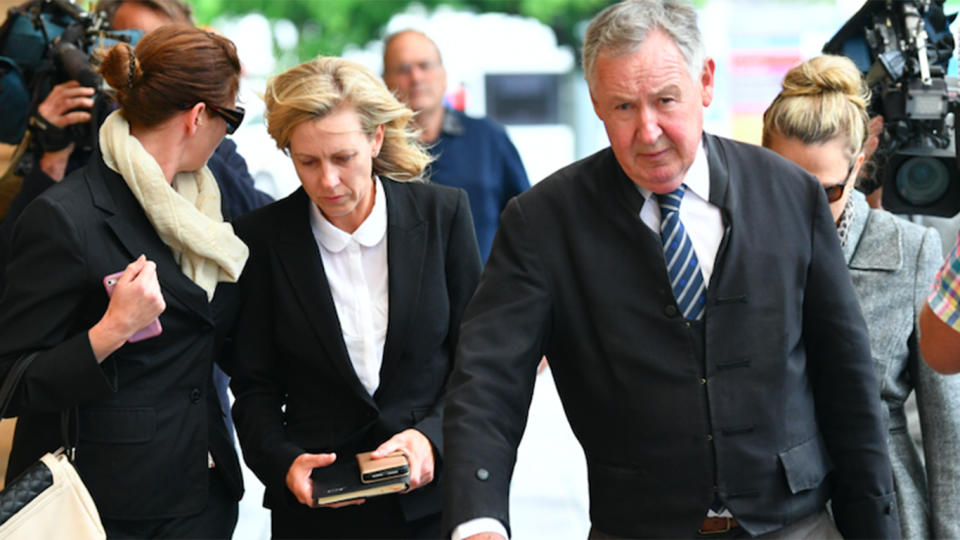 Sonia Mackay, pictured (second from left) leaving Adelaide’s District Court on 21 November, had a month-long sexual relationship with one of her students. Source: File/AAP