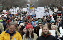 <p>Several hundred students, parents, concerned citizens and anti-gun advocates marched in downtown Jackson, Miss. (AP Photo/Rogelio V. Solis) </p>