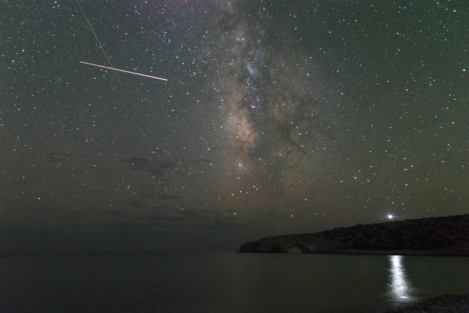 Photo taken on August 13, 2023 shows the Perseid meteor shower as seen from the island of Gavdos, Greece. 