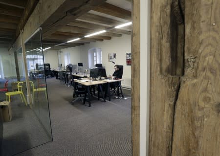 FILE PHOTO: Journalists work in Meduza office in Riga