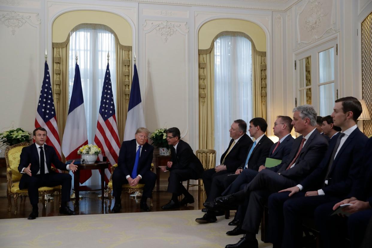 French president Emmanuel Macron and US president Donald Trump holding talks at the Nato summit in London: AP