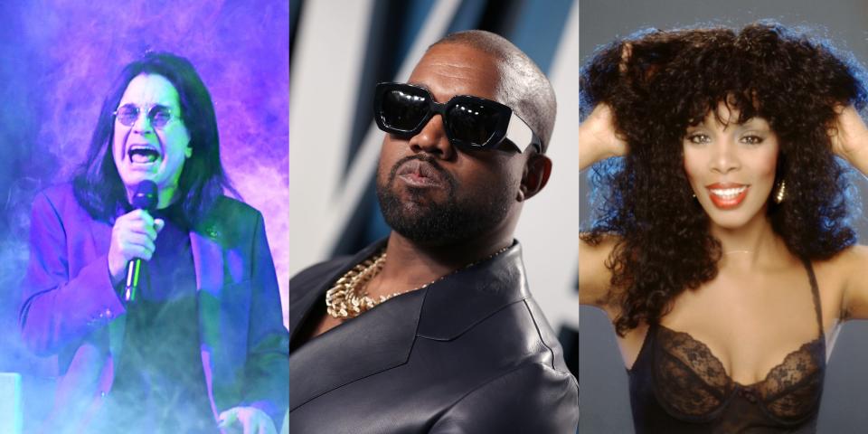 Ozzy Osbourne (left), Kanye West (middle), Donna Summer (right)