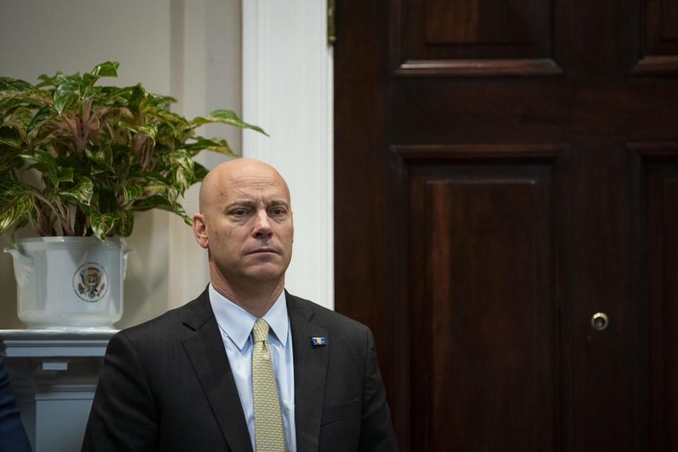 Marc Short, chief of staff to Vice President Mike Pence, listens during a coronavirus briefing with health insurers in the Roosevelt Room of the White House in Washington, D.C., U.S., on Tuesday, March 10, 2020.  / Credit: Al Drago/Bloomberg via Getty Images