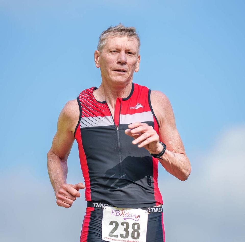 Dave Koontz competing at a triathlon in Tennessee in April.