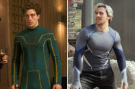 <p>After playing the skinny wannabe hero Dave Lizewski in 'Kick-Ass’ Aaron packed on 15lbs for the sequel, but his transformation for Marvel’s 'Age of Ultron’ makes him look twice the size he used to be.<br></p>