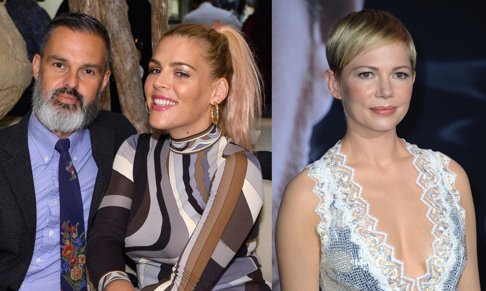 Busy Philipps and husband Marc Silverstein, left; Michelle Williams. (Photos: Getty Images)