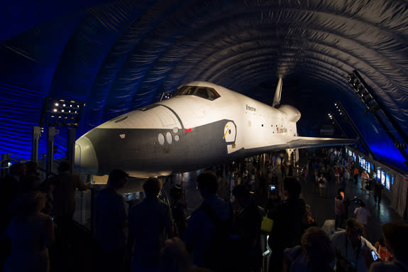 The space shuttle Enterprise is seen shortly after the grand opening of the Space Shuttle Pavilion at the Intrepid Sea, Air & Space Museum on Thursday, July 19, 2012 in New York.