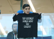 <p>Former Argentina legend Diego Armando Maradona on the stands at Nizhny Novgorod Stadium, Russia on June 21, 2018.<br> (Photo by Matteo Ciambelli/NurPhoto via Getty Images) </p>