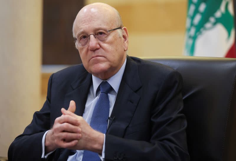 FILE PHOTO: Lebanon's caretaker prime minister Najib Mikati attends an interview with Reuters at the government headquarters in downtown Beirut