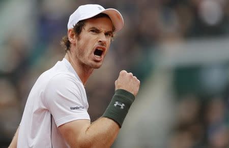 Tennis - French Open Man's Singles Semifinal match - Roland Garros - Stan Wawrinka of Switzerland v Andy Murray of Britain - Paris, France - 03/06/16 Murray reacts. REUTERS/Gonzalo Fuentes