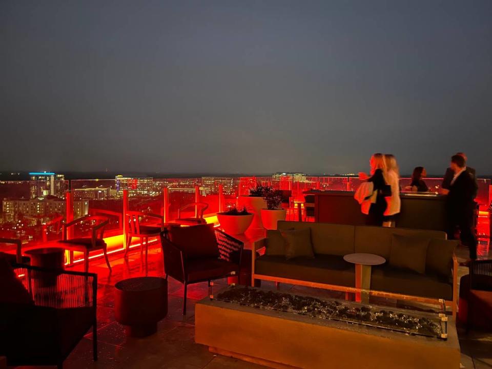 Hestia Rooftop’s patio after dark.