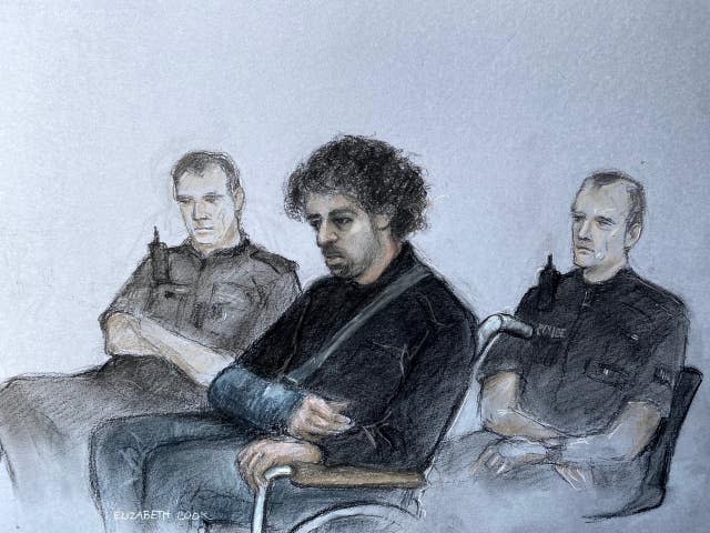 Court artist sketch of Louis De Zoysa at Northampton Crown Court