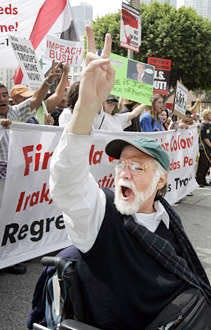 Anti-war activist Ron Kovic leads a protest against U.S. involvement in Iraq in Los Angeles in 2005.