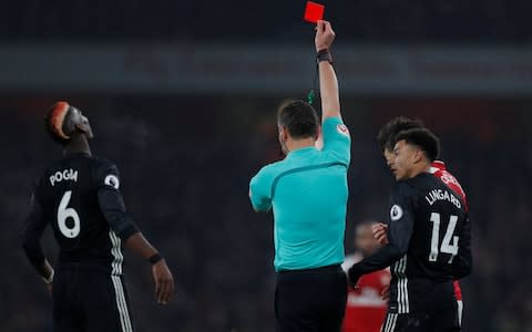 Pogba was sent off against Arsenal - Credit: Reuters