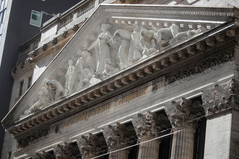 The front facade of the NYSE is seen in New York