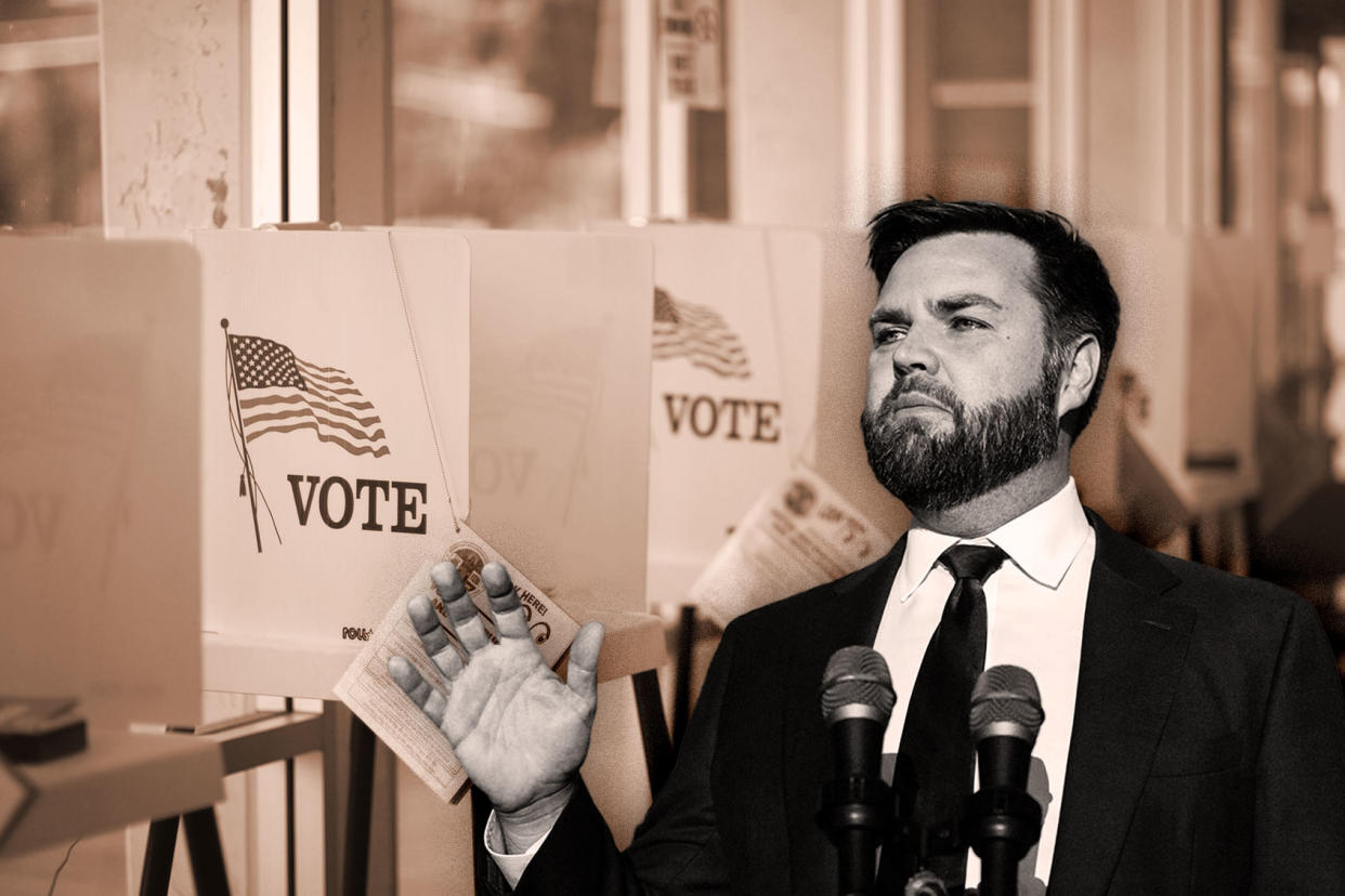 JD Vance; Voting booths Photo illustration by Salon/Getty Images