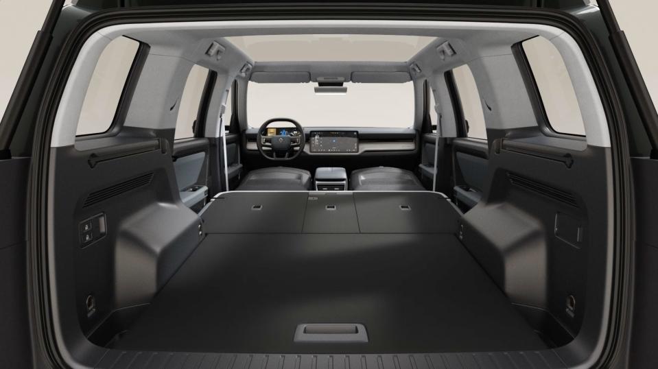 The interior of the R2 SUV, with all seats folded down.