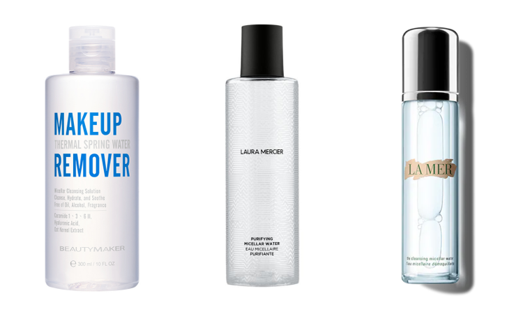 《BeautyMaker》活泉淨潤高效卸妝水，300ml，NT$380 ∕ 《LAURA MERCIER》煥顏高效潔膚水，200ml，NT$1,200 ∕ 《LA MER》淨妝水，200ml，NT$3,900