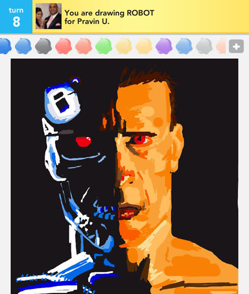 <b><p>ROBOT</p></b><br><b><p>Photo credit: <a href="http://www.facebook.com/playdrawsomething" rel="nofollow noopener" target="_blank" data-ylk="slk:OMGPOP;elm:context_link;itc:0;sec:content-canvas" class="link ">OMGPOP</a></p></b>