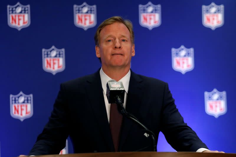 NFL commissioner Goodell speaks during a news conference following the NFL owners meeting in New York